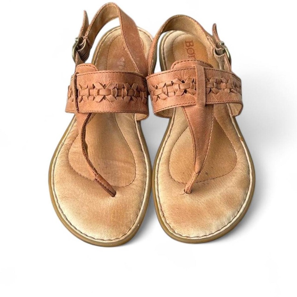 Born Tilde brown leather thong sandals, featuring artisan woven strap detail 7